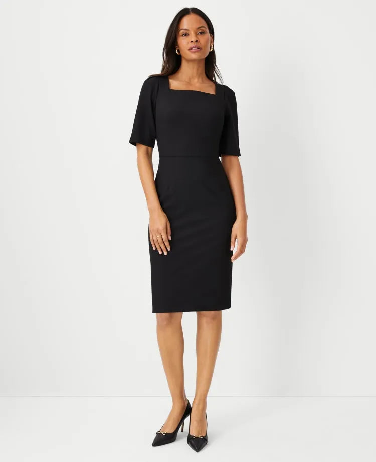 The Elbow Sleeve Square Neck Dress in Seasonless Stretch — Curvy Fit