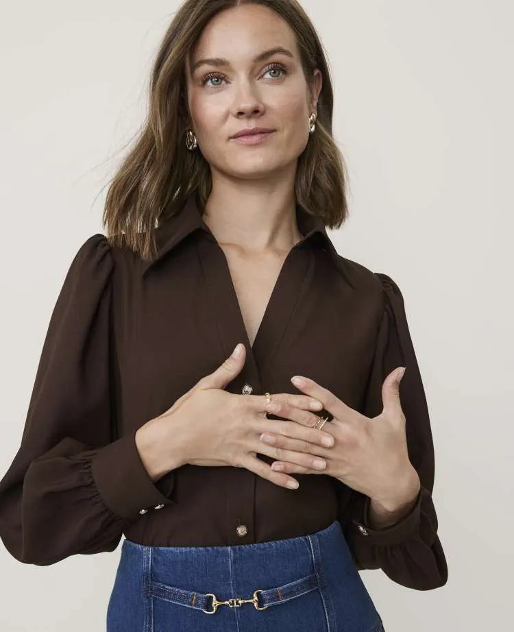 Split Neck Blouse in Satin