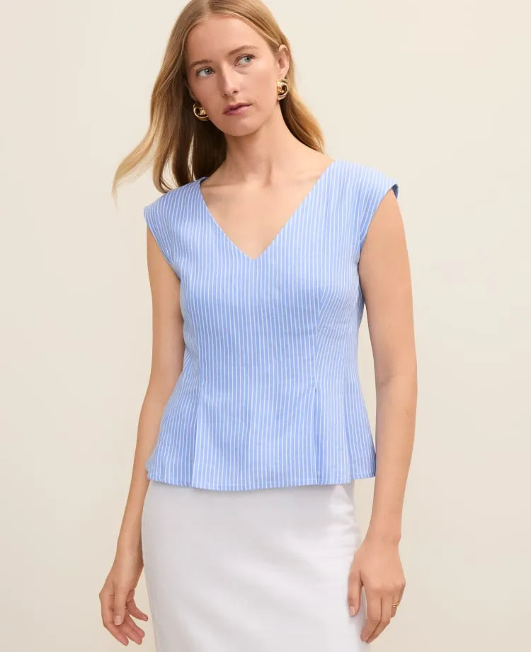 Striped Peplum Top in Linen Blend