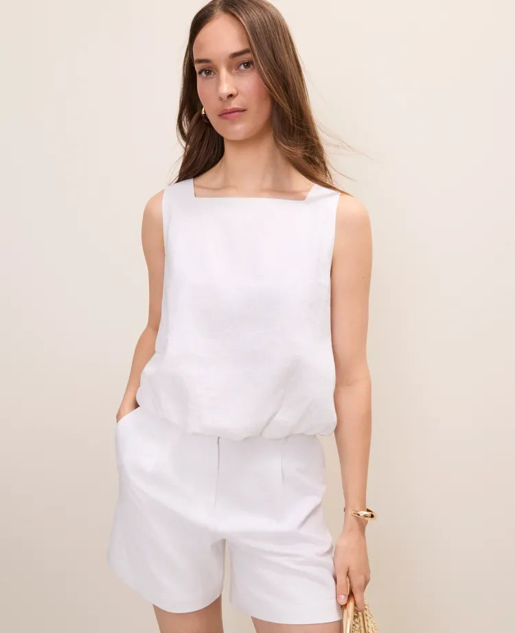 Bubble Hem Top in Linen Blend