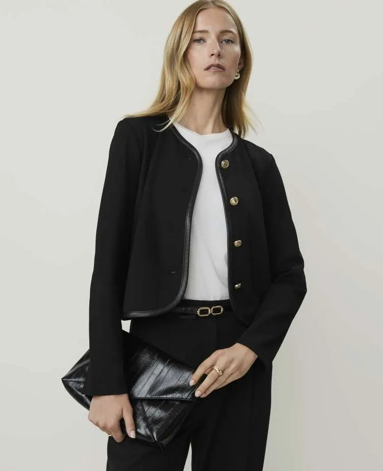 Petite Faux Leather Trim Jacket