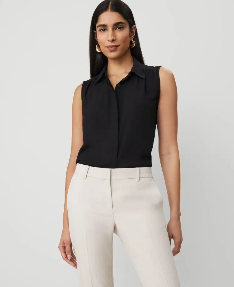 Petite Shirred Sleeveless Shirt