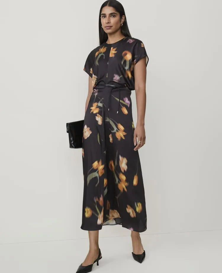 Petite Floral Crew Neck Midi Dress