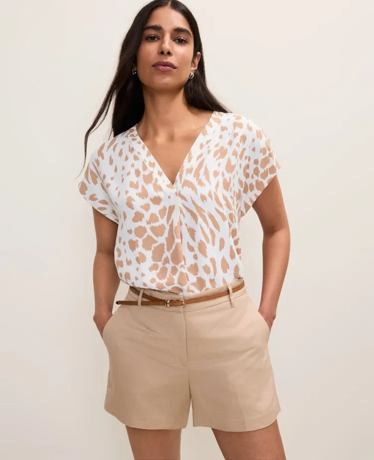 Petite Animal Mixed Media Pleat Front Top