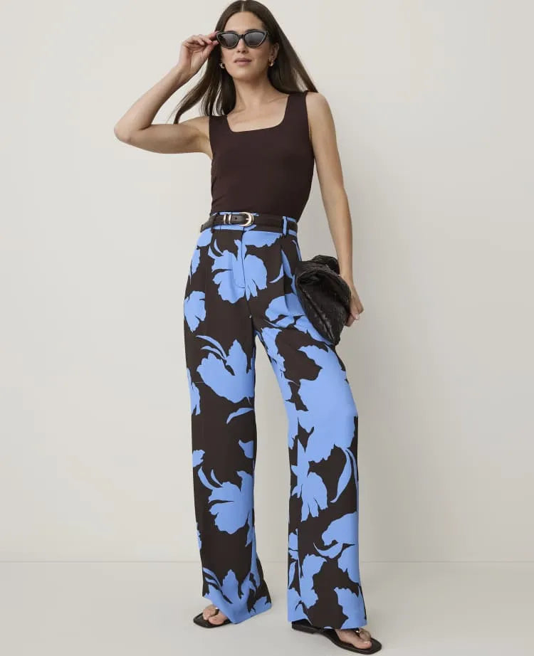Floral Pleated Wide-Leg Pant
