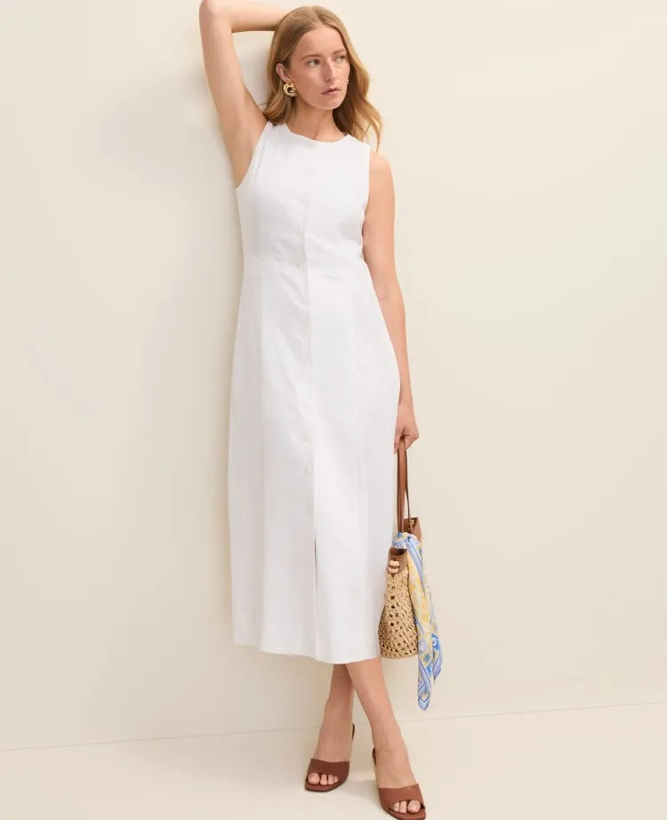 Button Midi Dress in Linen Blend