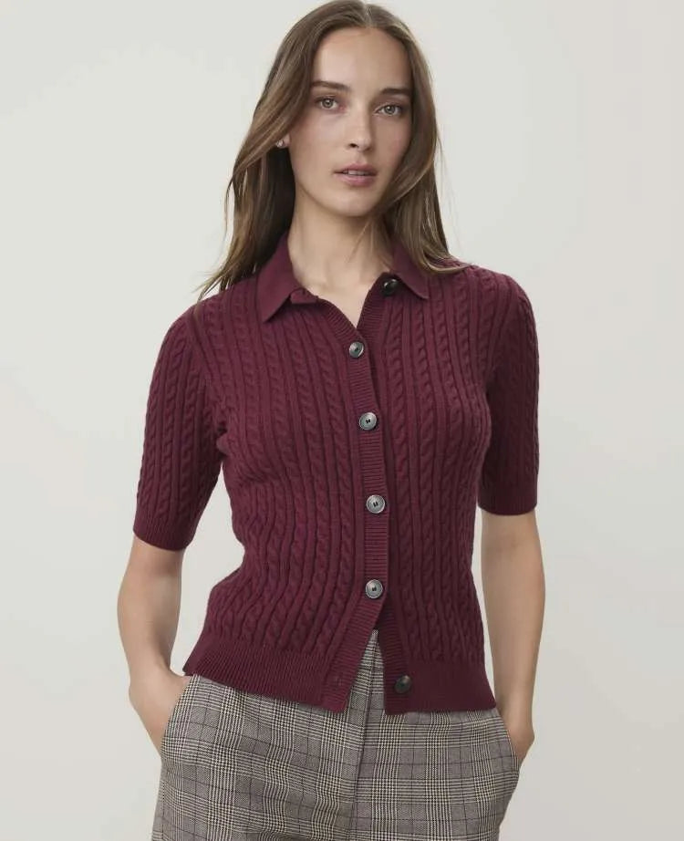 Short Sleeve Cable Cardigan