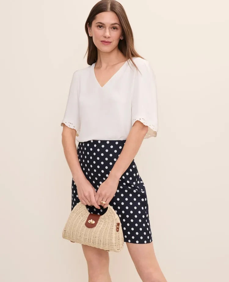 Petite Embroidered Mixed Media Top