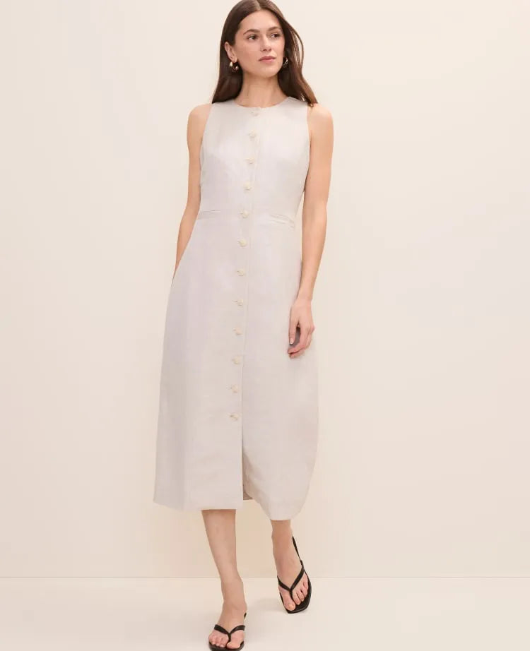 Button Midi Dress in Linen Blend