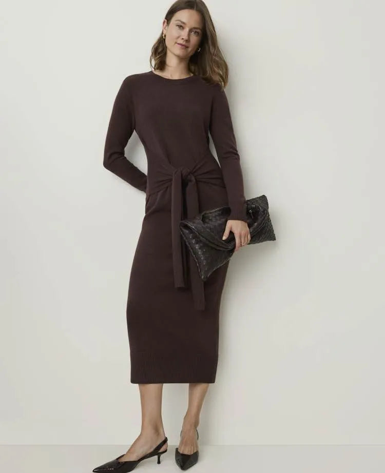 Tie Waist Midi Sweater Dress