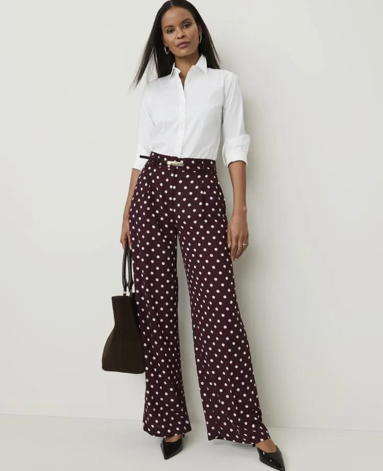 The Petite Polka Dot Pleated Wide-Leg Pant