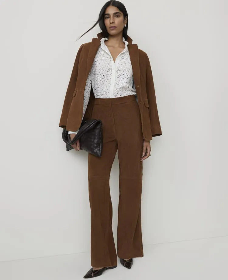 The Petite Straight Pant in Genuine Suede