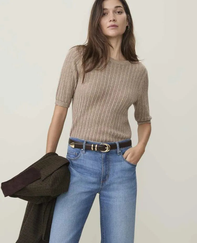 Petite Weekend Pointelle Trim Sweater