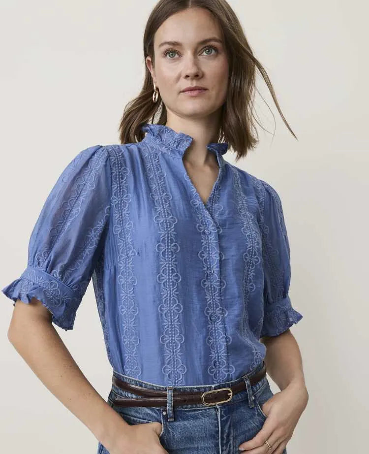 Embroidered Ruffle Collar Shirt