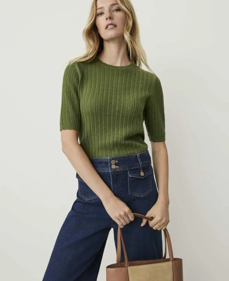 Petite Weekend Pointelle Trim Sweater