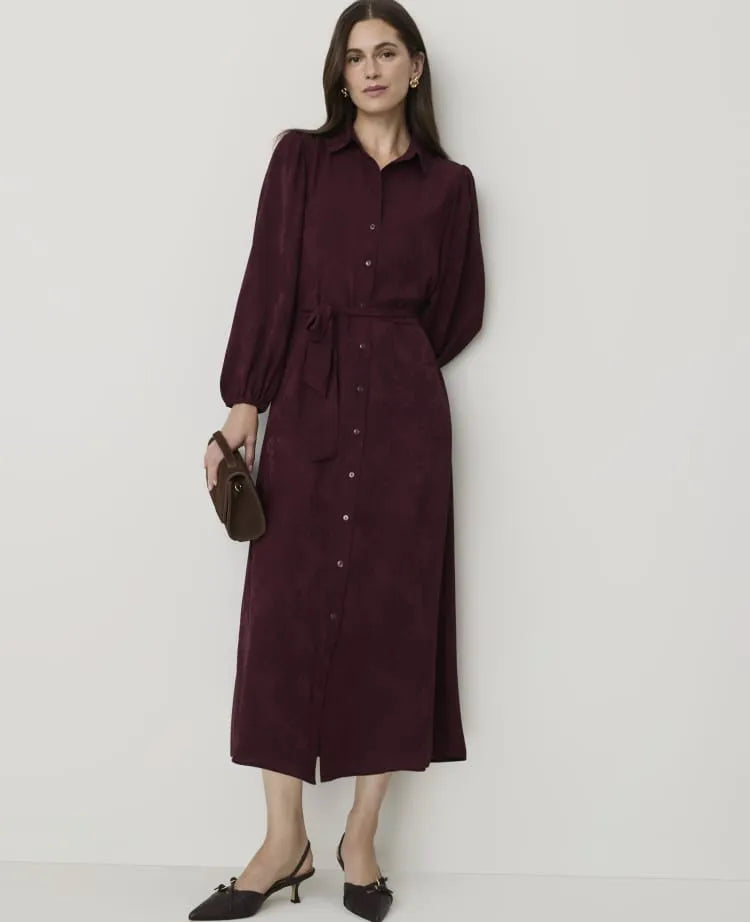 Petite Paisley Belted Midi Shirtdress