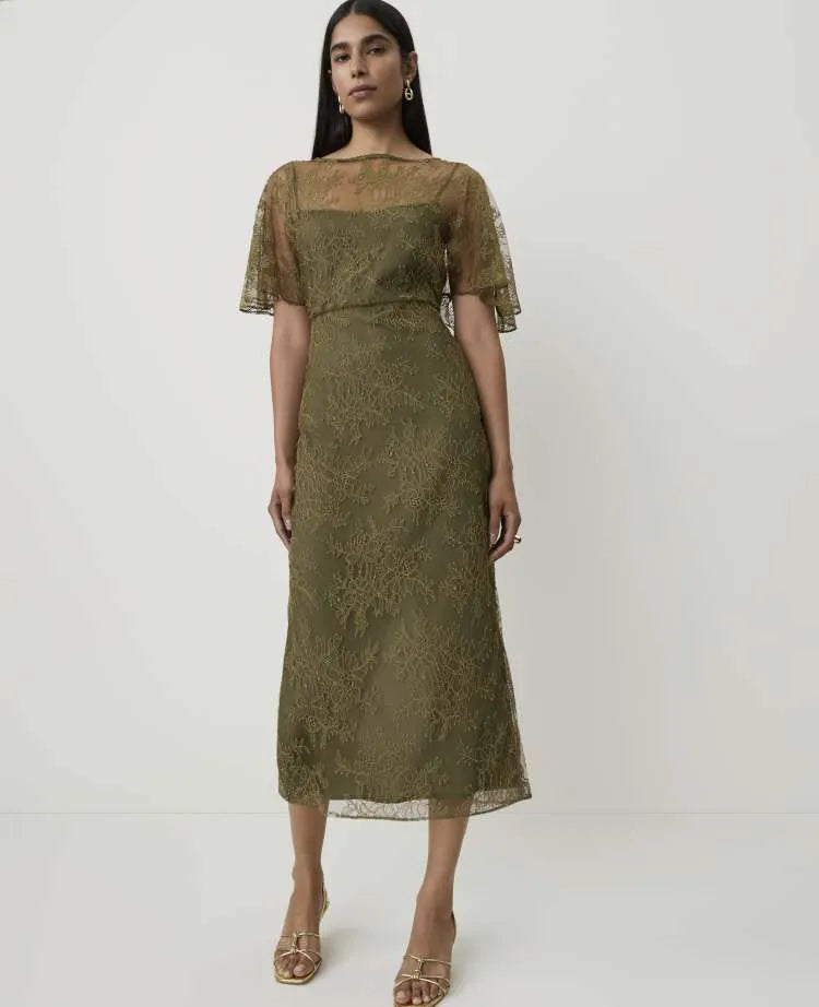 Lace Flutter Sleeve Midi Dress
