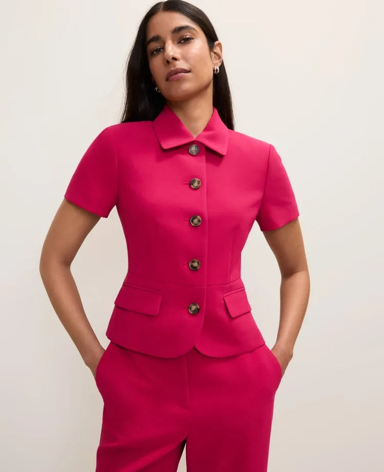 The Petite Collared Jacket in Fluid Crepe