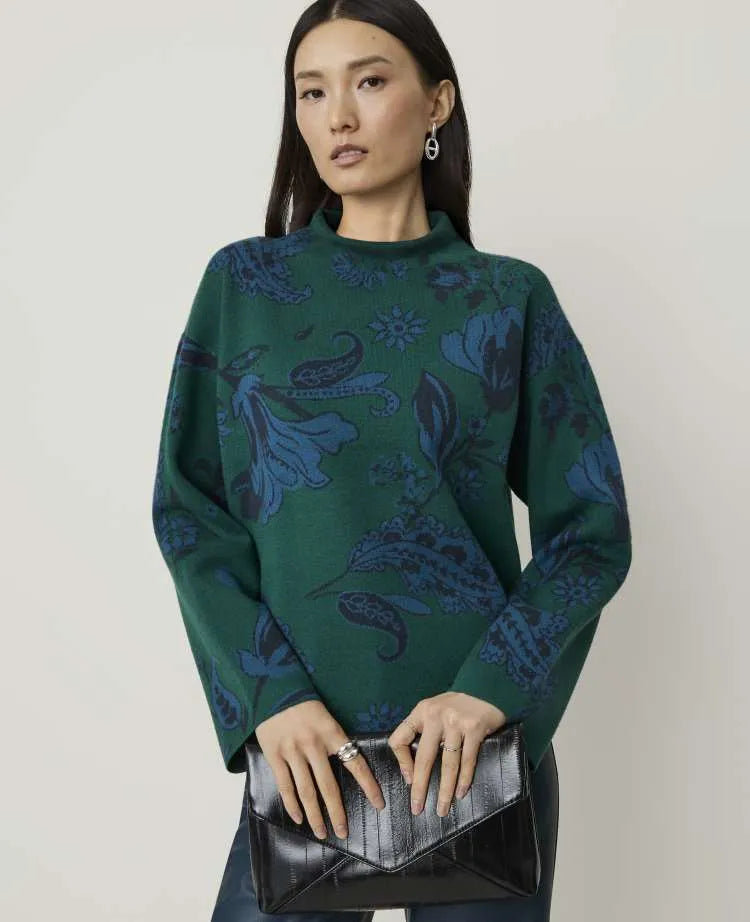 Petite Paisley Jacquard Mock Neck Sweater