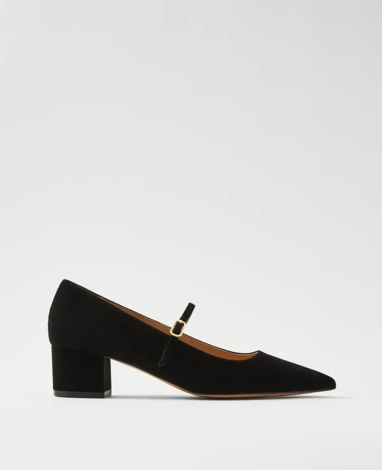 Suede Pointy Toe Block Heel Pump