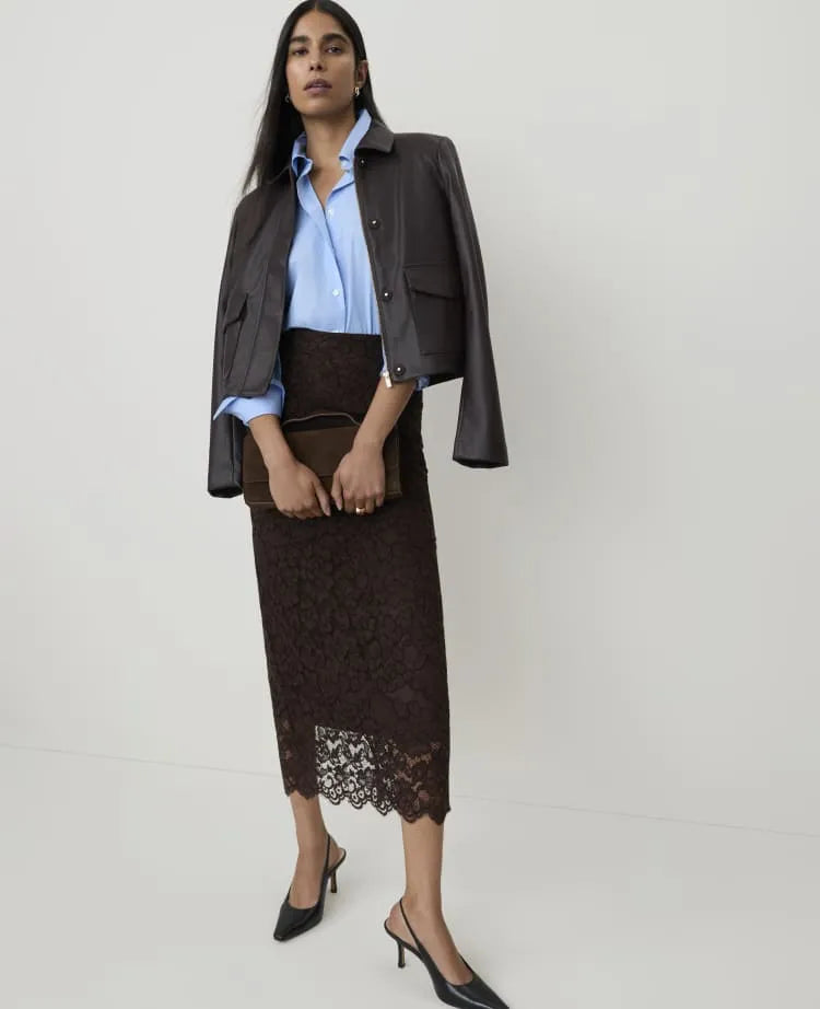 Petite Scalloped Trim Lace Midi Skirt