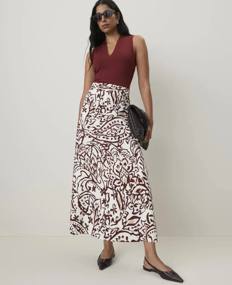 Paisley A-Line Skirt in Satin