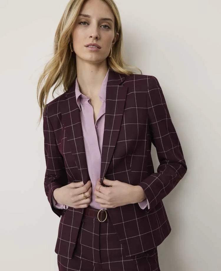 The Petite Windowpane Notched Single Button Blazer