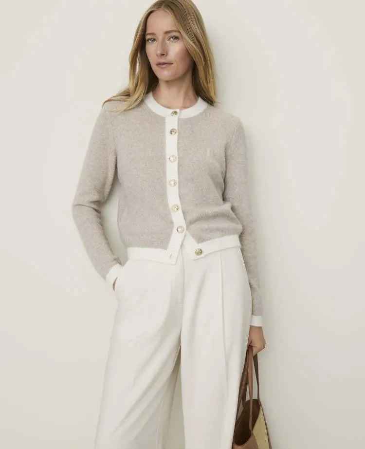 Petite Contrast Trim Crew Neck Cardigan