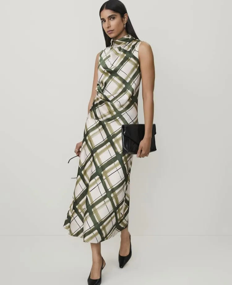 Petite Plaid Bias Midi Slip Skirt