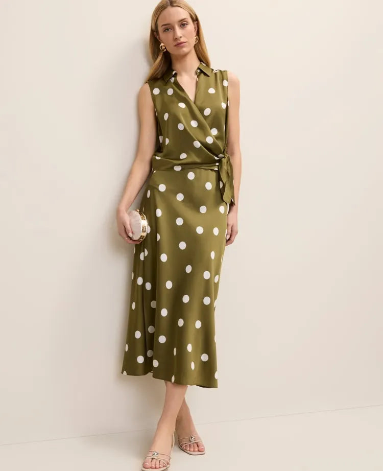 Dotted Midi Slip Skirt in Satin