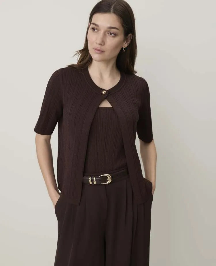 Mixed Stitch Short Sleeve Cardigan
