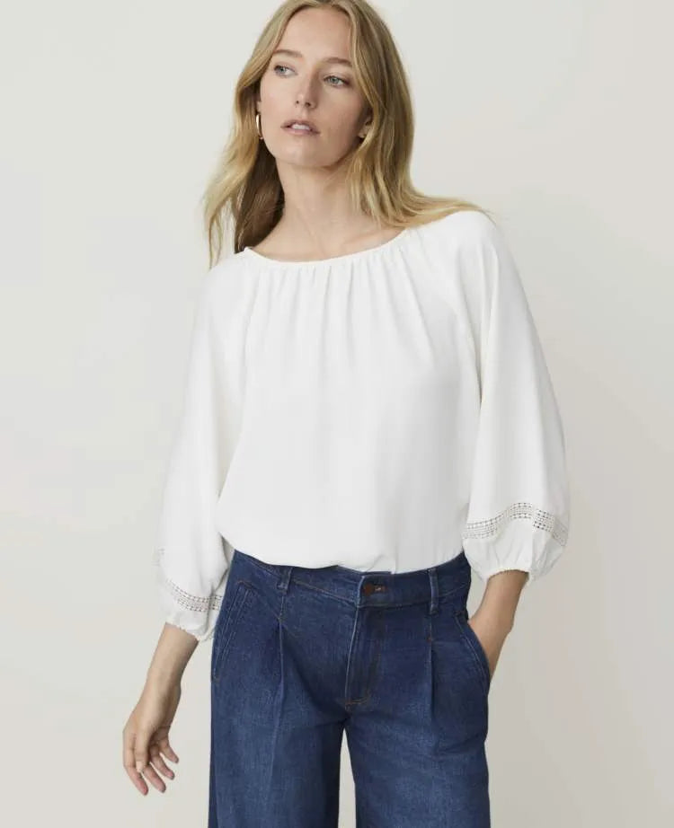 Petite Lace Trim Sleeve Blouse