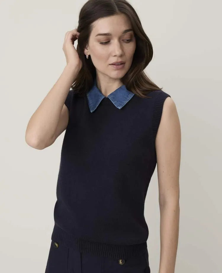 Petite Weekend Denim Collar Sweater Vest