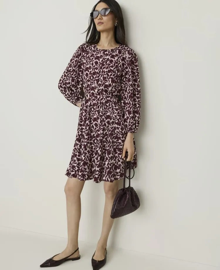 Floral Belted Flare Dress