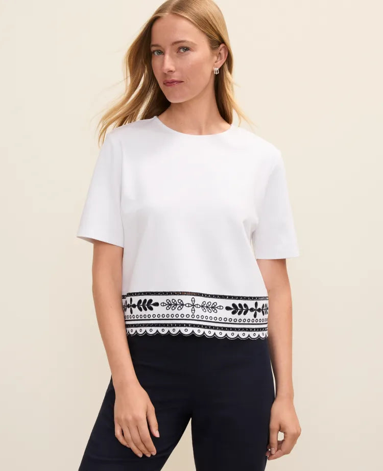 Embroidered Crew Neck Top
