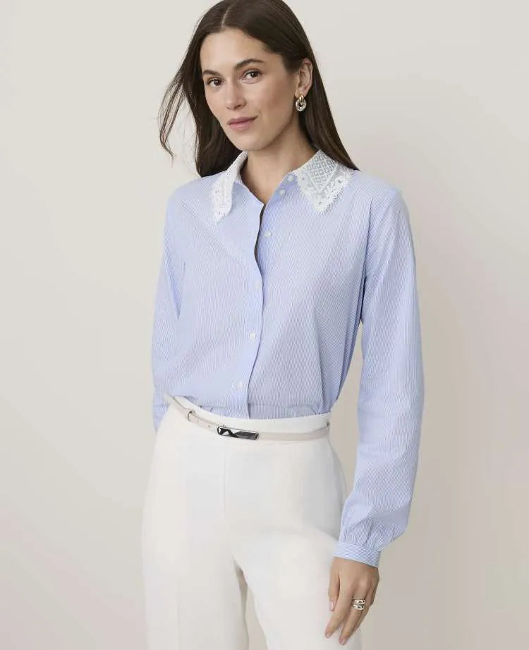Striped Lace Trim Blouse