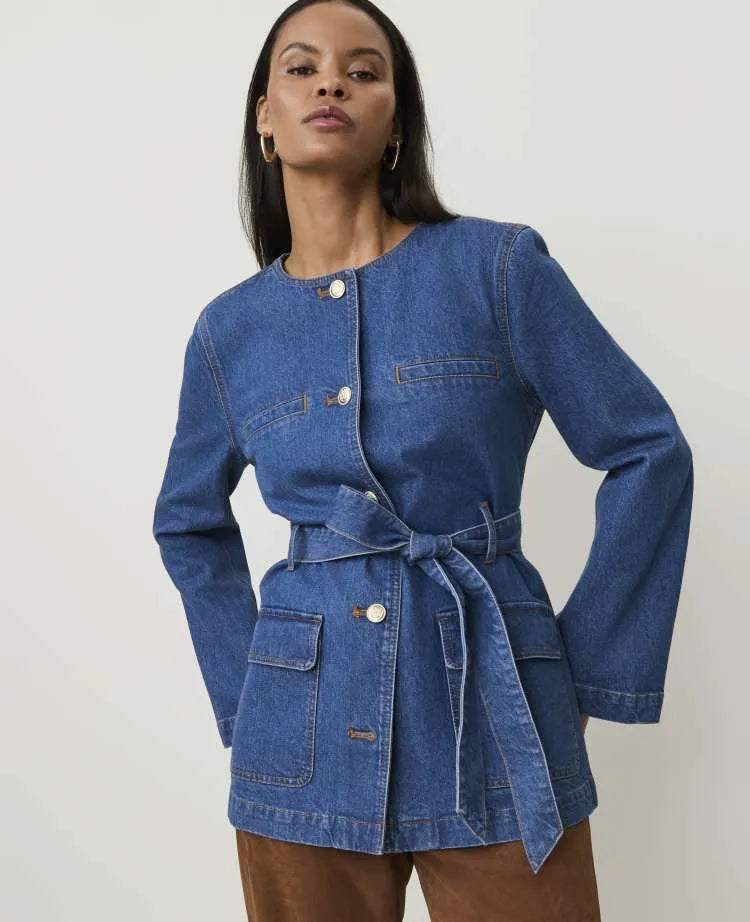 Petite Belted Denim Jacket