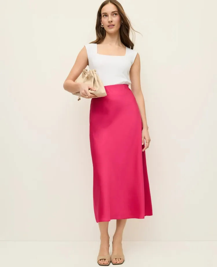 Petite Bias Midi Slip Skirt in Satin