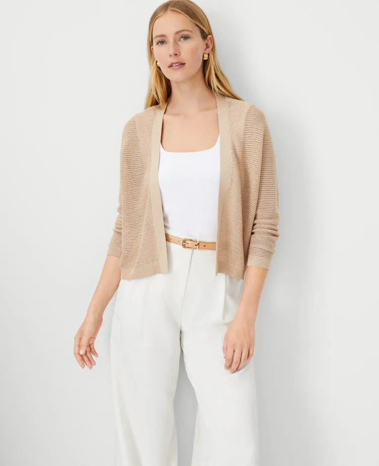 Petite Mesh Stitch Open Cardigan