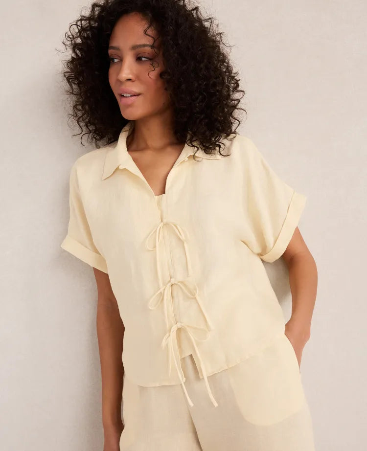 Haven Well Within Linen Tie-Front Top