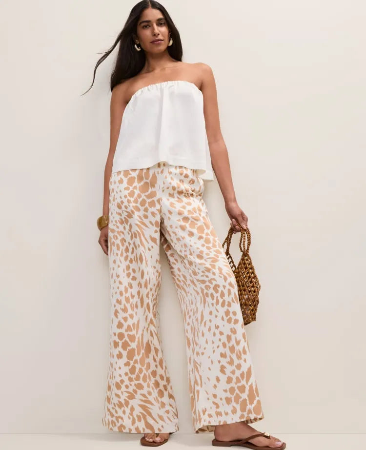 Animal Print Easy Wide-Leg Pant in Satin