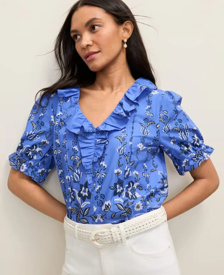 Weekend Floral Ruffle Trim Blouse