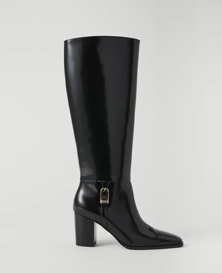 Leather Block Heel Tall Boot