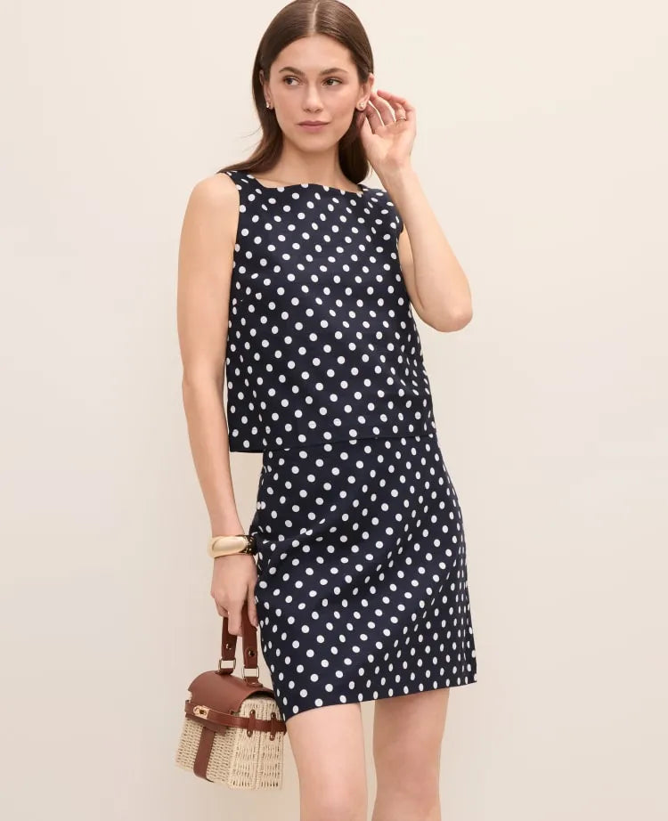 Petite Polka Dot Tank Top in Linen Blend