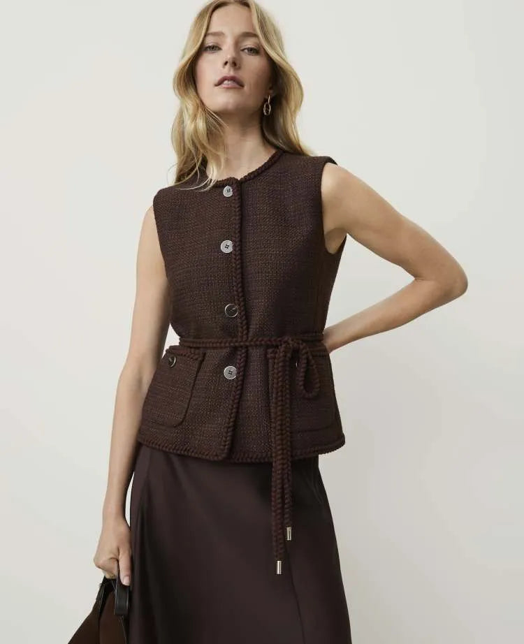 Petite Belted Vest in Tweed