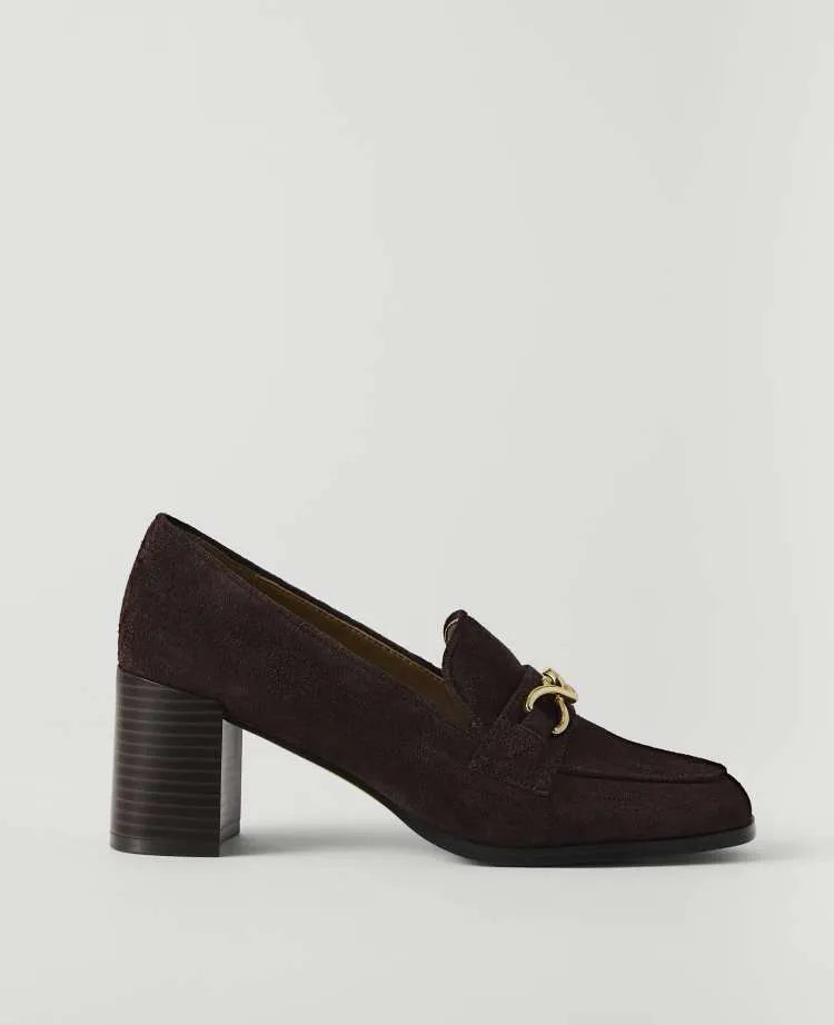Suede Hardware Embellished Loafer Pump