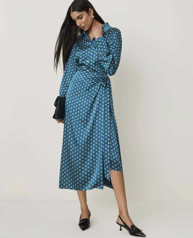 Petite Collared Wrap Midi Dress