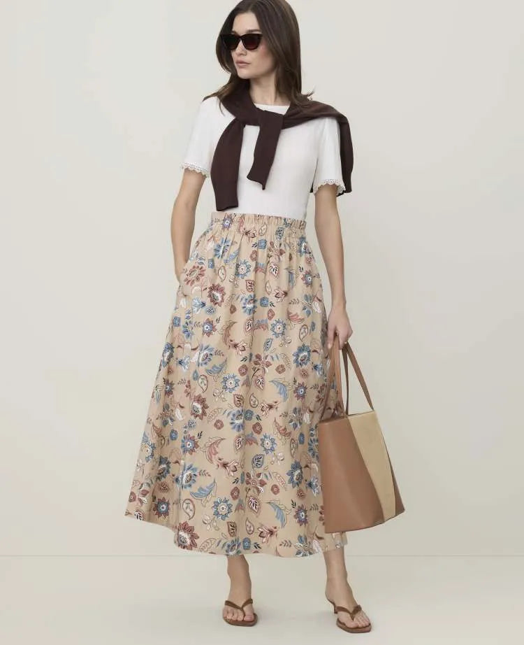 Weekend Floral Paperbag Midi Skirt