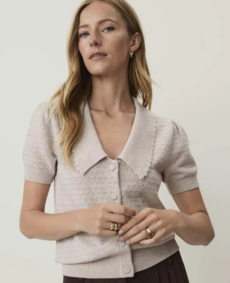 Short Sleeve  Sailor Collar Cardigan