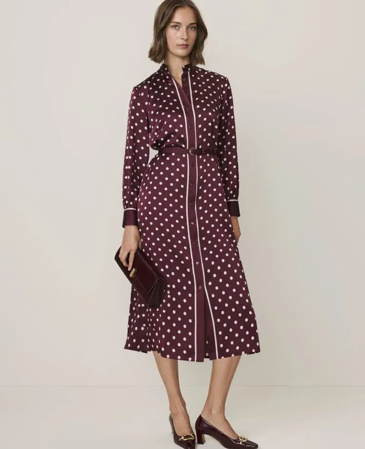 Petite Polka Dot Tie Neck Midi Shirtdress